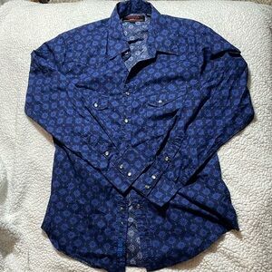Rock & Roll Denim Pearl Snap Men’s Dark Blue Button Down Shirt Large Cowboy